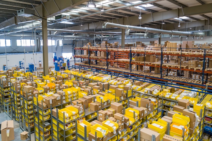 Warehouse logistics with organized shipping boxes